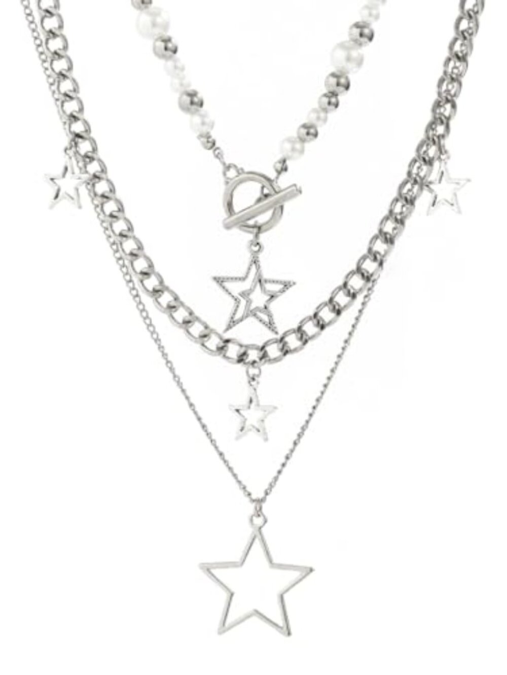 New -  Star Y2k Silver Necklace Grunge Layered Necklace Cute‎ Aesthetic Stack